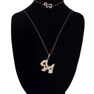 18K RGP Scottie Dog Puppy Necklace And Bracelet With Rhinestones